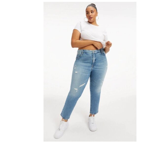 Good American The Good Classic Jean Mid Rise Cropped Straight Mom Jean Size 18 - Picture 2 of 5